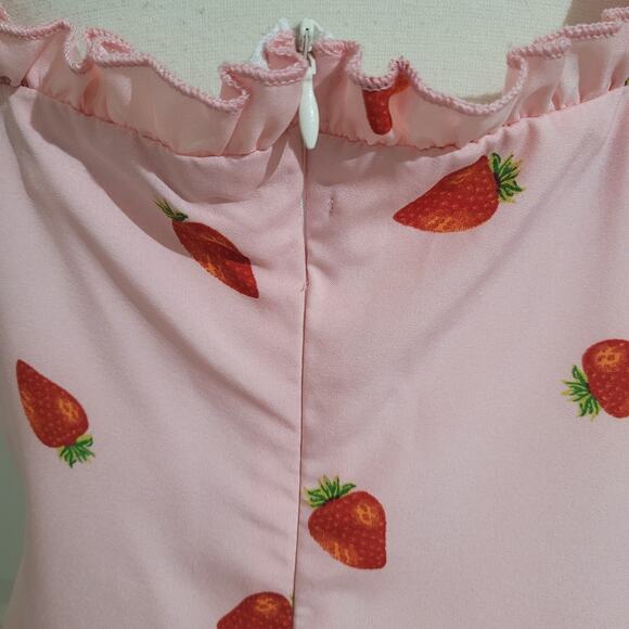 Shein Pink Strawberry Print Ruffle Strap Dress 2XL Cottagecore Twee Y2K Cute - Picture 6 of 8